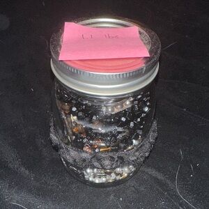 1.1 lbs Mixed Jewelry Lot Multicolor Necklaces Earrings Bracelets in Mason Jar